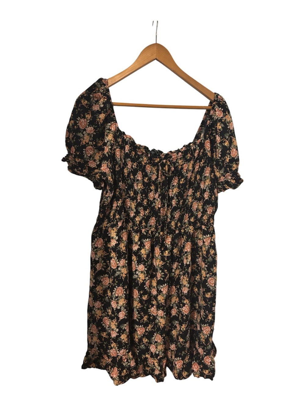 As U Wish Women's Plus 2X Floral Mini Dress Round Neck Smocked Puff Sleeve